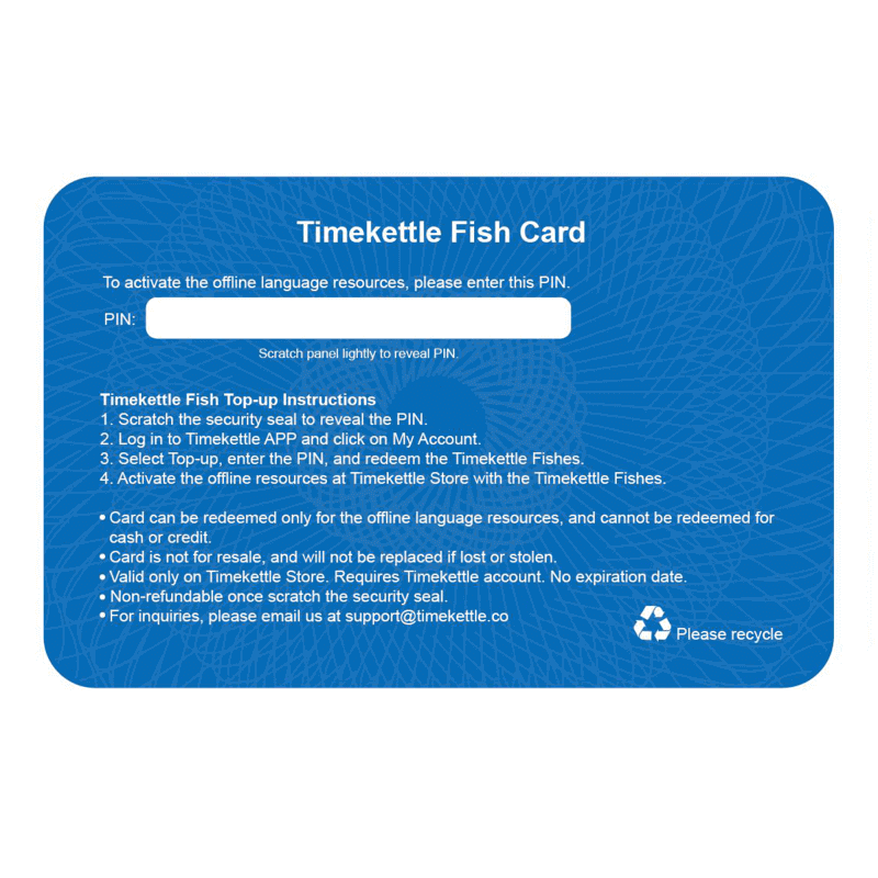 Timekettle Fish Card 30 Fish